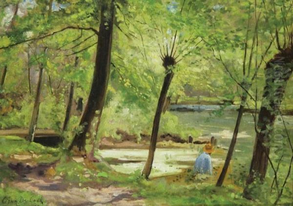 Bebost Landschap In Gasny-sur-eptemet De Kunstenaar Aan Het Werk Oil Painting by Cesar De Cock