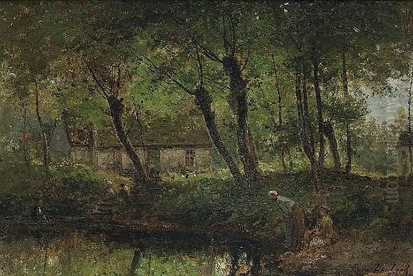 Near Fontainebleau Oil Painting by Cesar De Cock