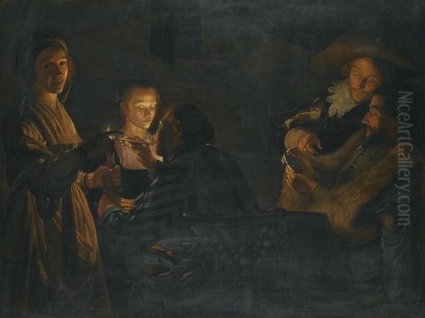 The Card Players Oil Painting by Adam de Coster