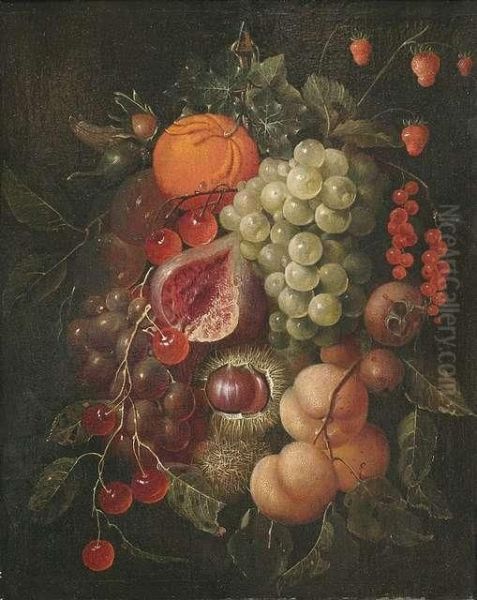 Fruchtestilleben Mit Trauben Oil Painting by David Cornelisz. de Heem