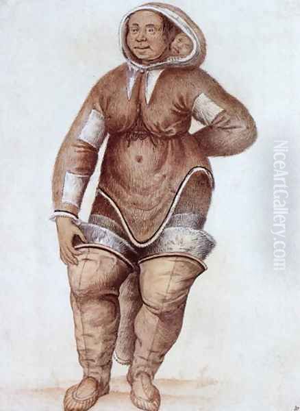 Eskimo (Inuit) Woman and Baby Oil Painting by John White