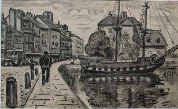 Caravelle Dans Le Vieux Bassin A Honfleur Oil Painting by Henri Lienard De Saint-Delis