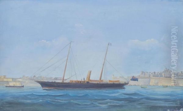 The British Steam Yacht Santa Maria 
 In Grand Harbour, Valetta Oil Painting by A. De Simone
