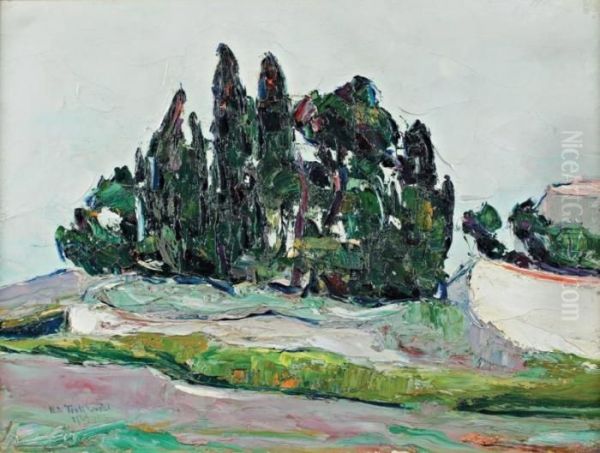 Paysage Aux Pins Oil Painting by Vladimir De Terlikowski