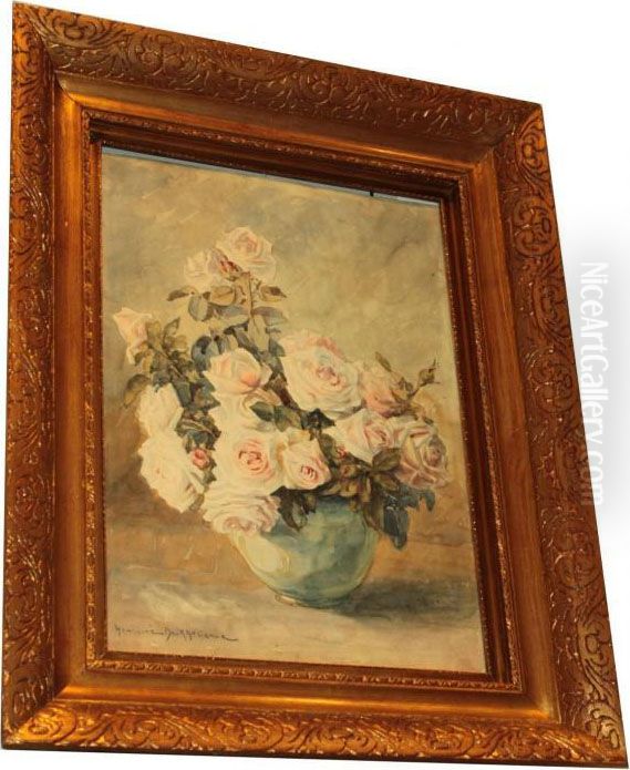 Blasse Rosen In Vase Oil Painting by Adrienne Hermine Deak-Henczne