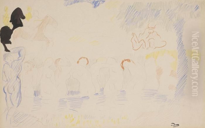 Baigneuses Et Cavaliers Oil Painting by Andre Derain