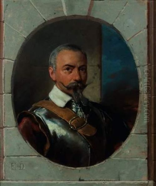 Autoportrait En Medaillon Oil Painting by Eugene Francois Marie Joseph Deveria