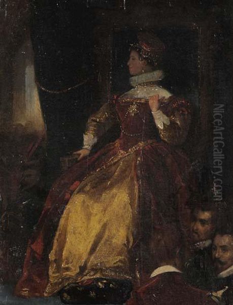 Marie Stuart Oil Painting by Eugene Francois Marie Joseph Deveria