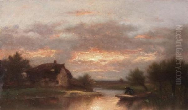 Chaumiere Pres D'un Lac Oil Painting by Jules Dupre
