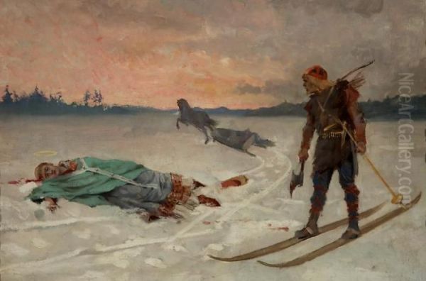 Piispa Henrikin Kuolema Oil Painting by Albert Edelfelt