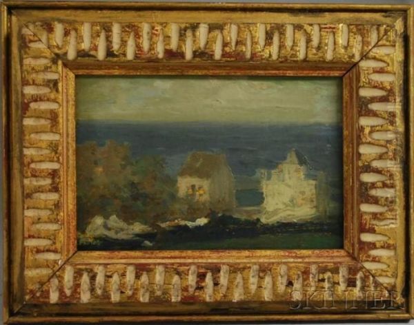 Coastal View With Houses. Oil Painting by Richard Blossom Farley