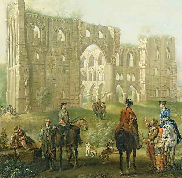 Riders Pausing by the Ruins of Rievaulx Abbey, c.1740-50 Oil Painting by John Wootton