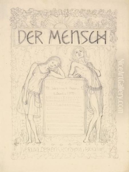Der Mensch (titelblatt-entwurf) Oil Painting by Hugo Hoppener Fidus