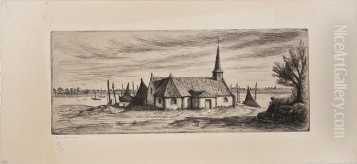 Chapelle De Penerf (morbihan) Oil Painting by Jean Frelaut Chapelle De Penerf (morbihan) Oil Painting by Jean Frelaut