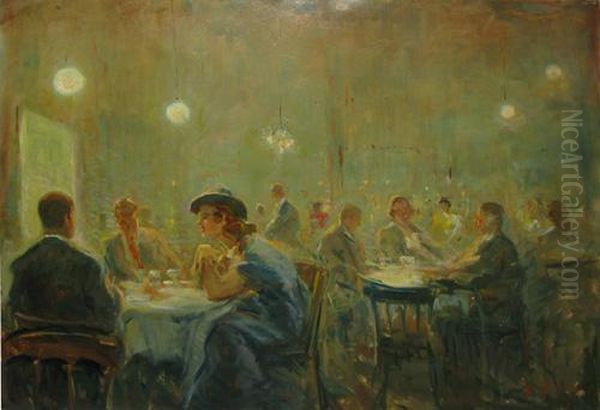 Cafenea Pariziana Oil Painting by Nicolae Furduescu Cafenea Pariziana Oil Painting by Nicolae Furduescu