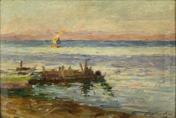 Marine Au Soleil Couchant Oil Painting by Gustave Gagliardini