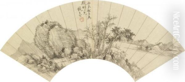 Gathering In A Pavilion Oil Painting by Xi Gang