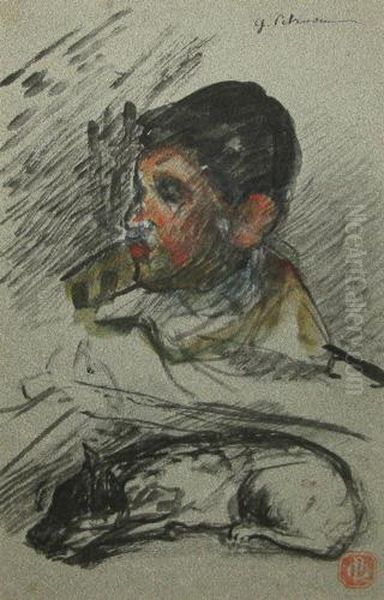 Copilul Cu Catel Oil Painting by Petrascu Gheorghe