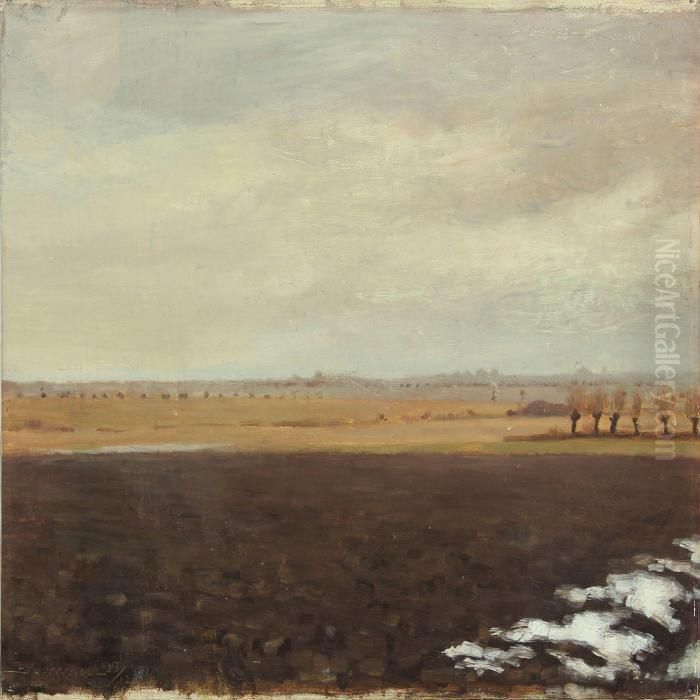 Wintry Landscape With Fields Oil Painting by Johannes Glob