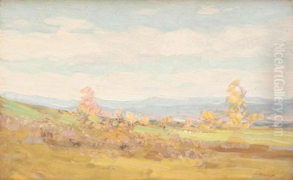 Peisaj Pe Valea Posadei, Cu Ciobanas Cu Turma De Oi, In Departare Oil Painting by Nicolae Grigorescu