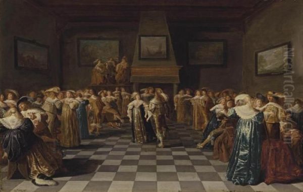 Elegant Company Carousing And Dancing In An Interior Oil Painting by Dirck Hals