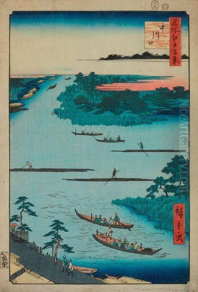 L'embouchure De La Riviere Naka Oil Painting by Utagawa or Ando Hiroshige