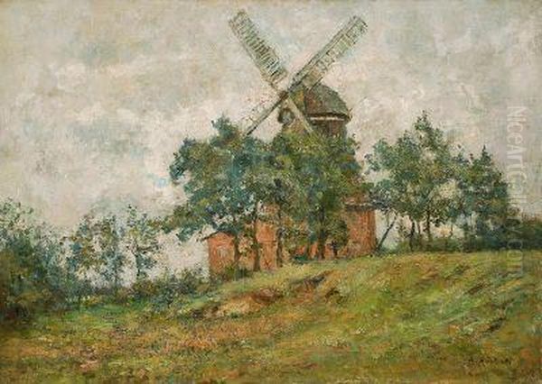 Muhle Bei Wedel In Sommerlicher Landschaft Oil Painting by Rudolf Hockner