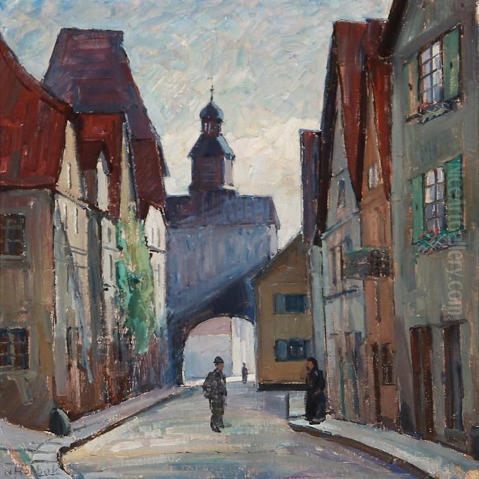 City Scene Oil Painting by Niels Holbak City Scene Oil Painting by Niels Holbak