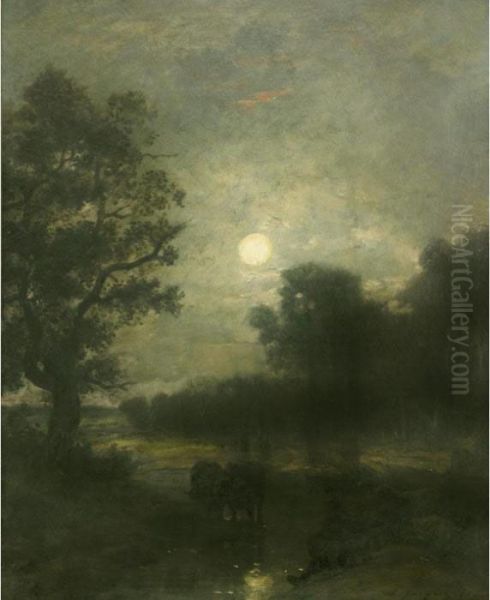 Moonlight Oil Painting by Charles Emile Jacque