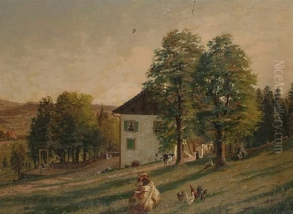 Outside The Chalet. Oil Painting by Edouard Jeanmaire