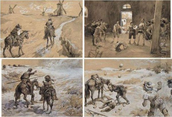 Bocetos Para El Centenario De ``don Quijote' (sketches For Don Quijote) Oil Painting by Jose Jimenez y Aranda
