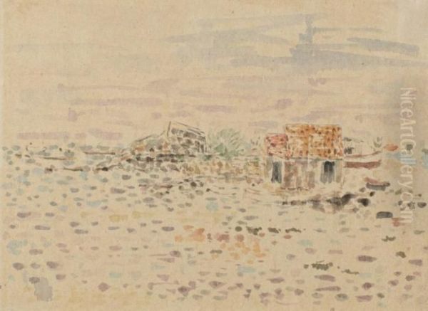 Petit Hangar A Bateaux Au Bord De La Mer Oil Painting by Jecheskiel Dawid Kirszenbaum