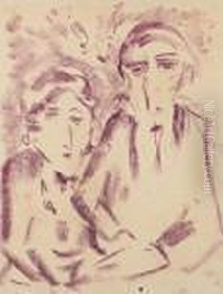 Couple Oil Painting by Jecheskiel Dawid Kirszenbaum Couple Oil Painting by Jecheskiel Dawid Kirszenbaum