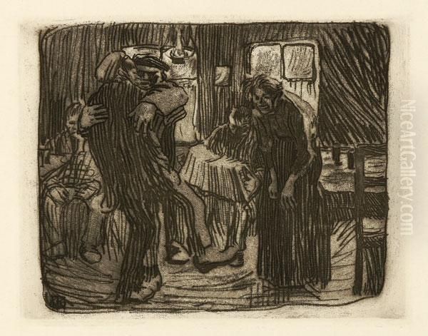 Hamburger Kneipe Oil Painting by Kathe Kollwitz