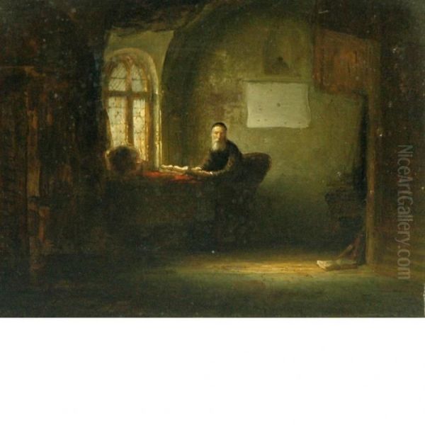 A Scholar In His Study Oil Painting by Salomon Koninck