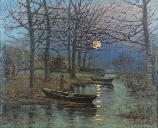 Nokturn Oil Painting by Mieczyslaw Korwin Piotrowski