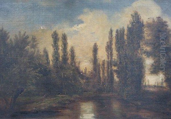 Hide And Seek, 
Figures In A Rural Landscape At Dusk Oil Painting by Emile Charles Lambinet
