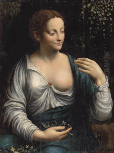 'la Columbine': Portrait Of A Woman As Flora Oil Painting by Leonardo Da Vinci