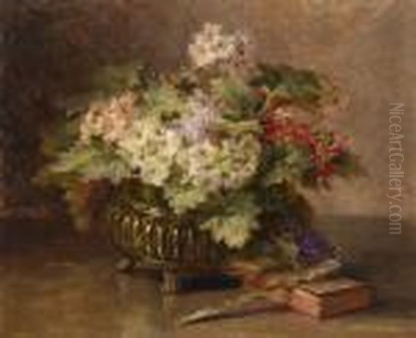 Flowers In A Copper Vase Oil Painting by Louis Letsch