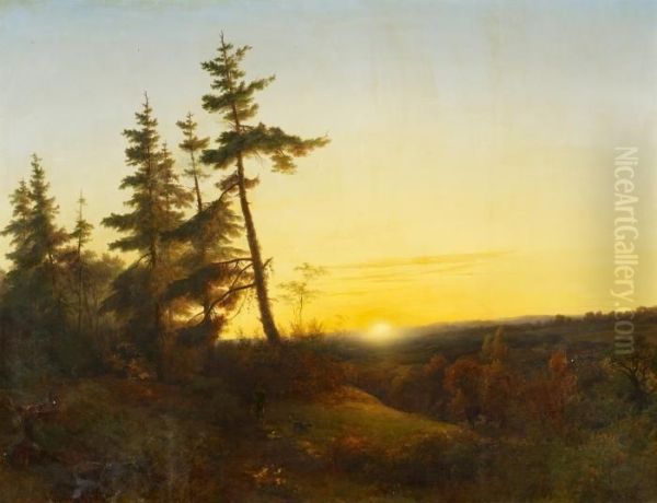 Sunset Oil Painting by Cornelis Lieste