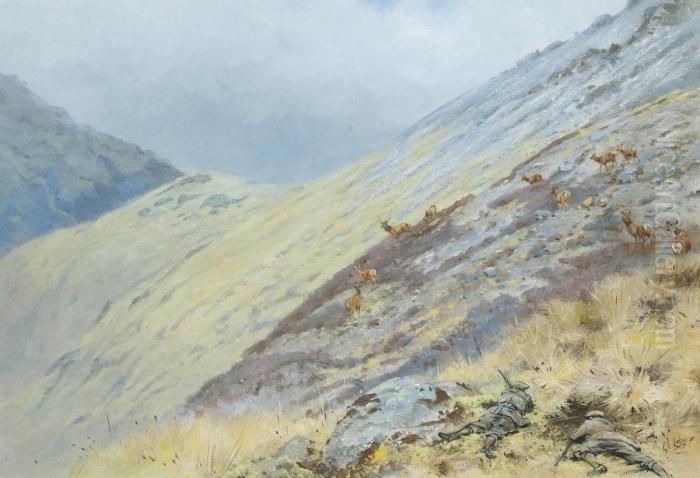 Deer Stalking In The Highlands Oil Painting by George Edward Lodge