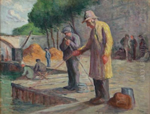 Pecheurs Sur Les Quais De Seine Oil Painting by Maximilien Luce