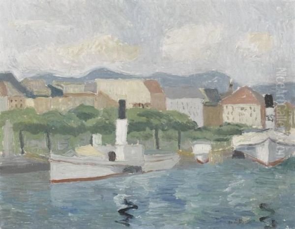Les Deux Bateaux Oil Painting by Eugene Louis Martin