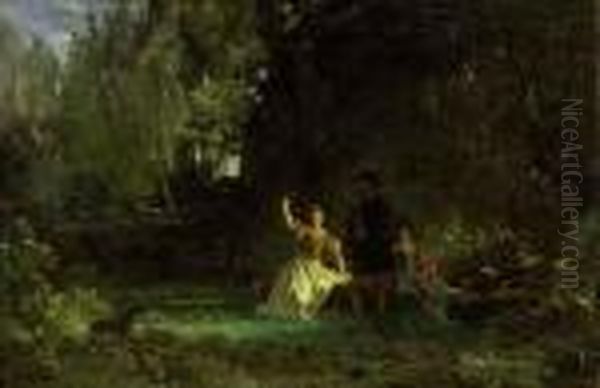 Parklandschaft Mit Personen In Historisieren- Oil Painting by Barthelemy Menn