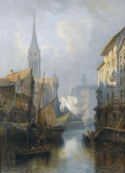 Stimmungsvoller Kanal Mit Segelbooten Oil Painting by Louis Mennet