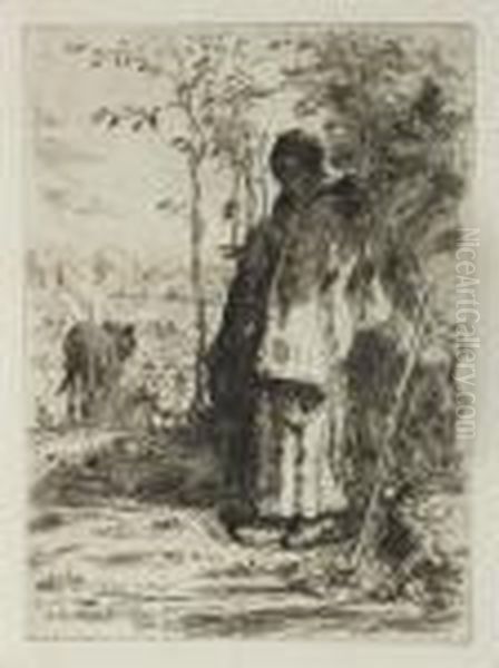 The Large Shepherdess Oil Painting by Jean-Francois Millet