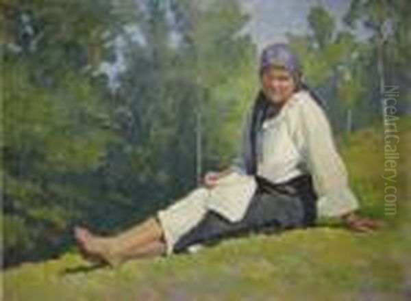 THarancutha Odihnindu-se Oil Painting by Gore Mircescu