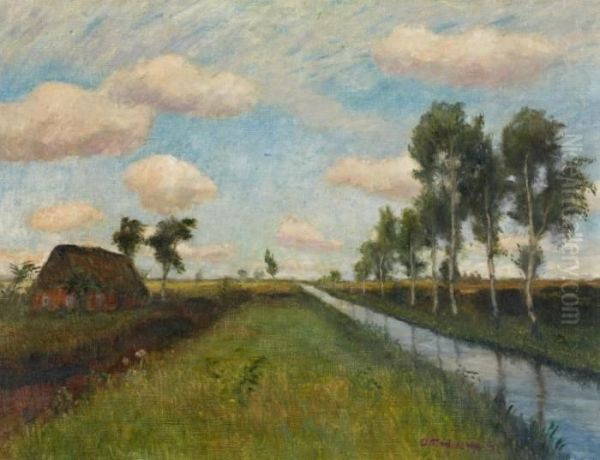 Moorlandschaft (silberwolken - Moorkanal) Oil Painting by Otto Modersohn