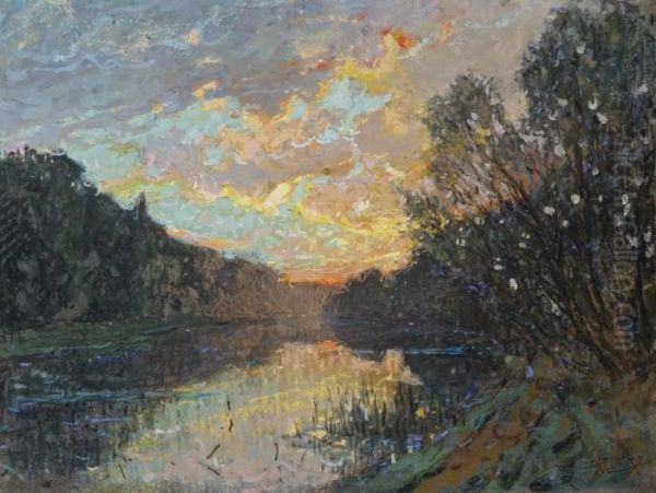Au Bord De La Riviere Oil Painting by Pierre Eugene Montezin
