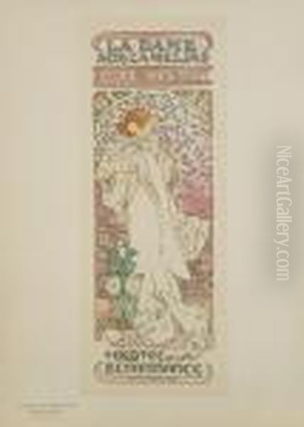 La Dame Aux Camelias Oil Painting by Alphonse Maria Mucha